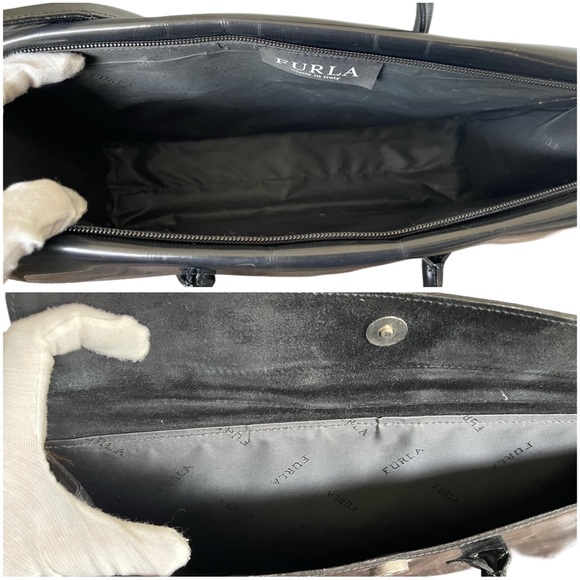❌SOLD ❌Vintage Furla Black Patent Leather Shoulder Bag 3 Compartments - Picture 13 of 17